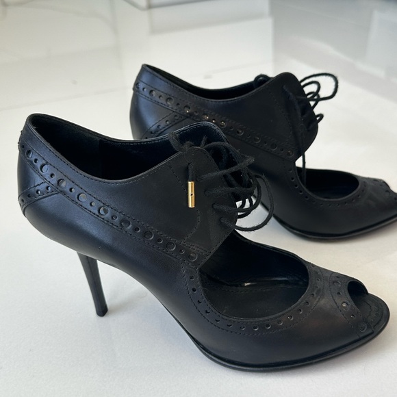 AUTHENTIC Louis Vuitton Black Leather Peep Toe Heels w/ Lace Up - Picture 3 of 8